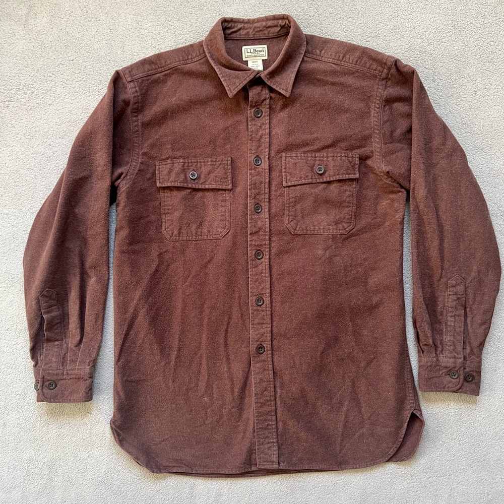 LL Bean Shirt Mens Medium Brown Button Up Long Sleeve Traditional Fit Chamois